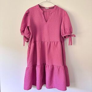 Kate & Sam Pink Gingham Tiered Midi Dress